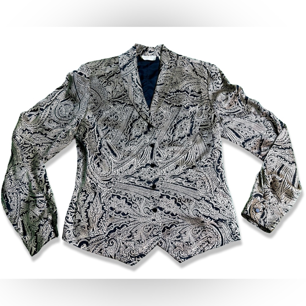 DANA BUCHMAN Vintage Silk Button Down Blouse with Paisley Print
